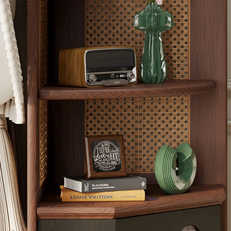 Traditional French Rectangular Ash Wood Glass Corner Cabinet 4-Tier 1-Cabinet For Living Room & Bedroom