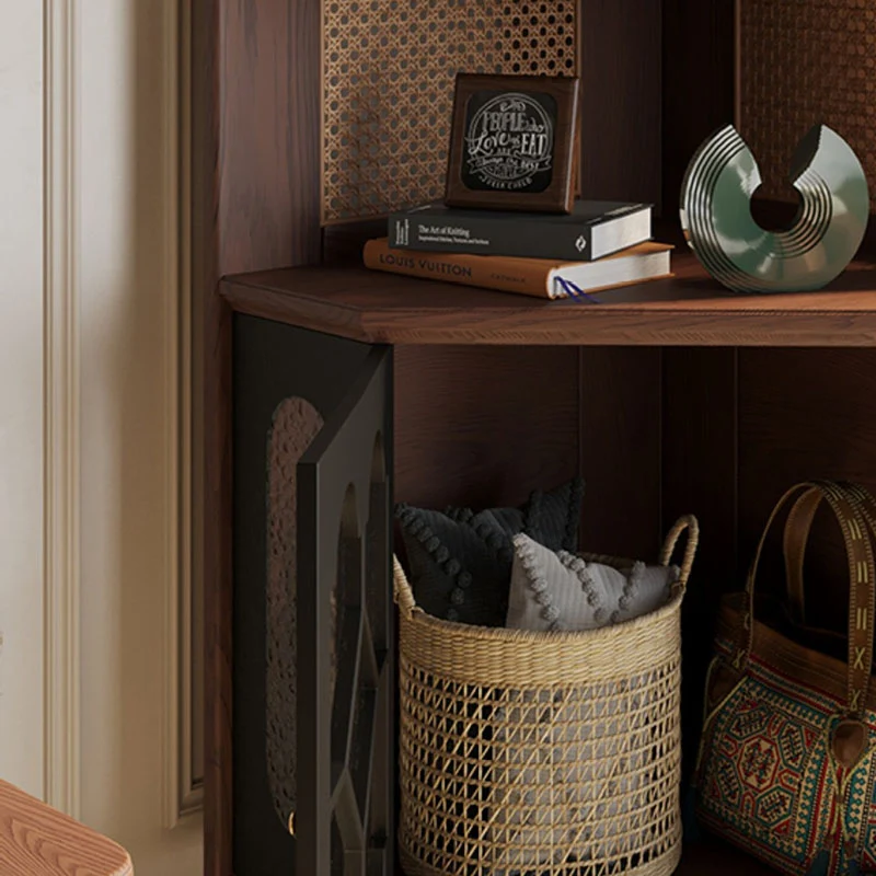 Traditional French Rectangular Ash Wood Glass Corner Cabinet 4-Tier 1-Cabinet For Living Room & Bedroom