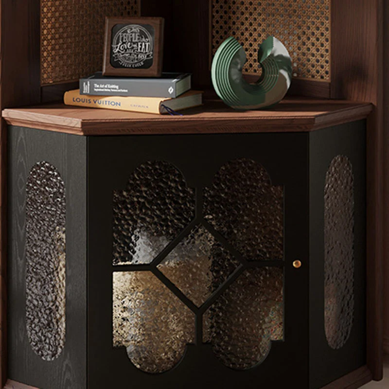 Traditional French Rectangular Ash Wood Glass Corner Cabinet 4-Tier 1-Cabinet For Living Room & Bedroom