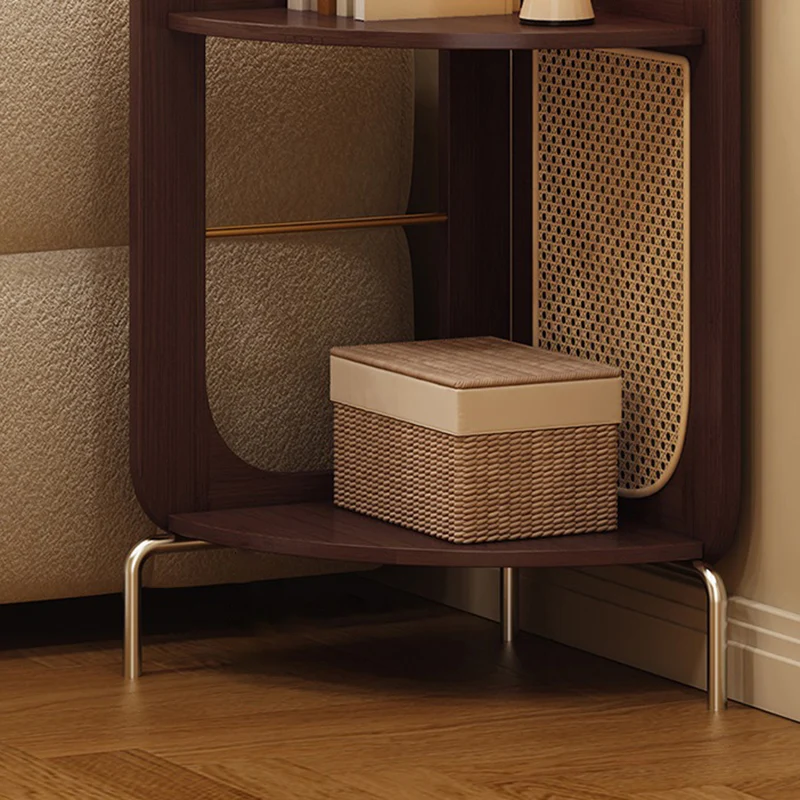 Traditional French Rectangular Natural Nan Bamboo PE Rattan Corner Shelf Unit 4-Tier For Living Room