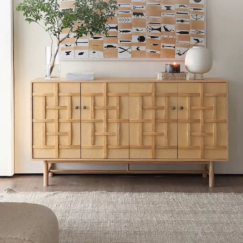 Traditional Japanese Rectangular Solid Pine Wood Multi-Layer Solid Wood Panel Storage Cabinet 2-Cabinet For Living Room & Bedroom