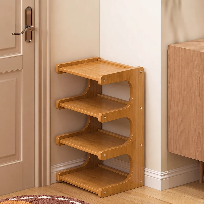 Contemporary Scandinavian Rectangular Nan Bamboo Medium-Density Fiberboard Storage Shelf Shoe Storage 2/3/4/5/6-Tier For Entryways & Living Room