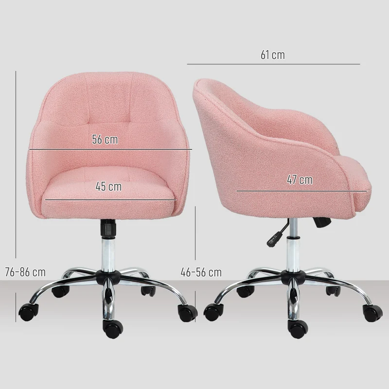 Chaise de bureau 56 x 61 x 76-86 cm assise rembourrée ultra douce hauteur réglable scandinave tendance en polyester rose 21_0006265