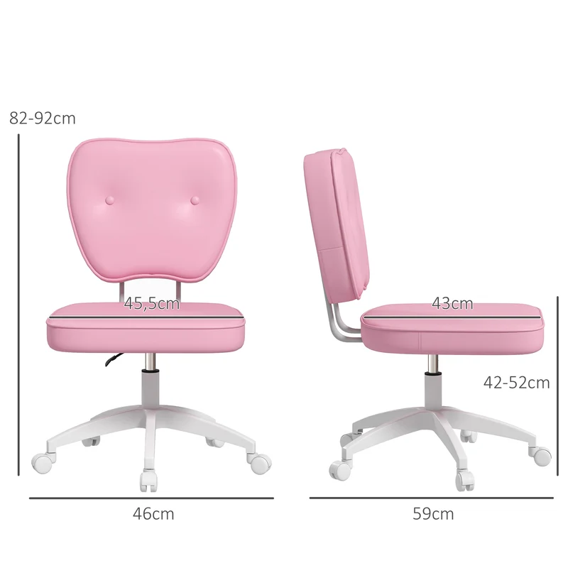 Chaise de bureau 46 x 59 x 82-92 cm pivotante assise rembourrée mousse épaisse moderne scandinave en polyuréthane rose 21_0006257
