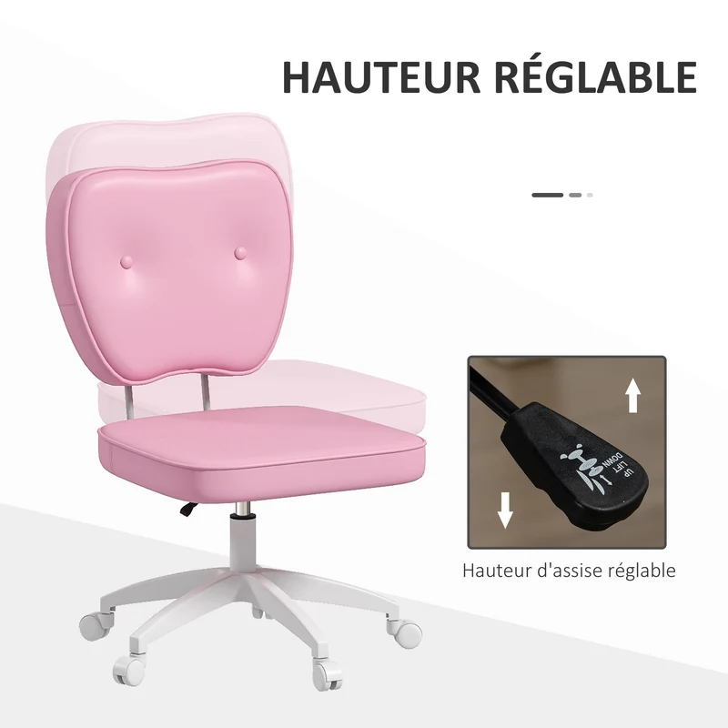 Chaise de bureau 46 x 59 x 82-92 cm pivotante assise rembourrée mousse épaisse moderne scandinave en polyuréthane rose 21_0006257