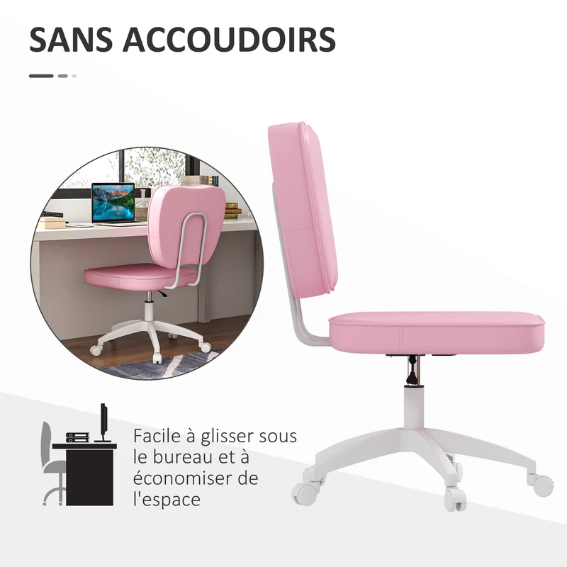 Chaise de bureau 46 x 59 x 82-92 cm pivotante assise rembourrée mousse épaisse moderne scandinave en polyuréthane rose 21_0006257