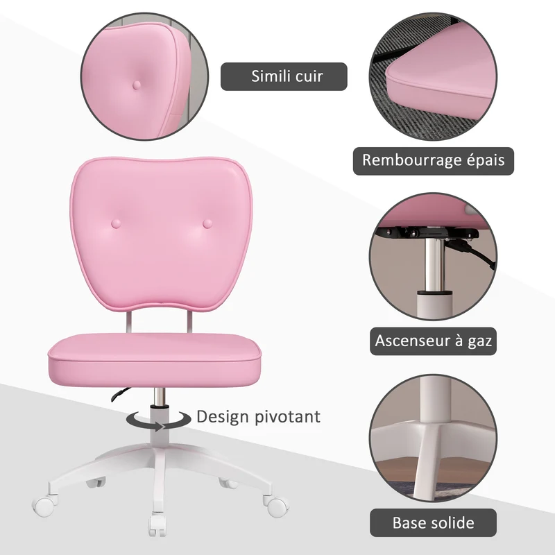 Chaise de bureau 46 x 59 x 82-92 cm pivotante assise rembourrée mousse épaisse moderne scandinave en polyuréthane rose 21_0006257