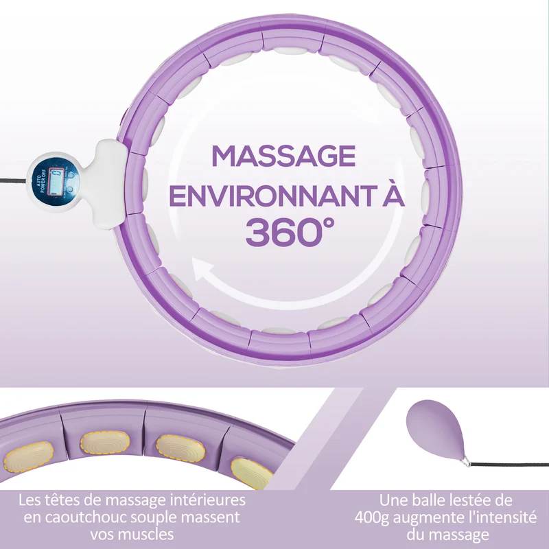 Cerceau de sport masseur ajustable tour de taille 76 x 113 cm 16 sections tonifiant confort scandinave en abs violet 21_0006922