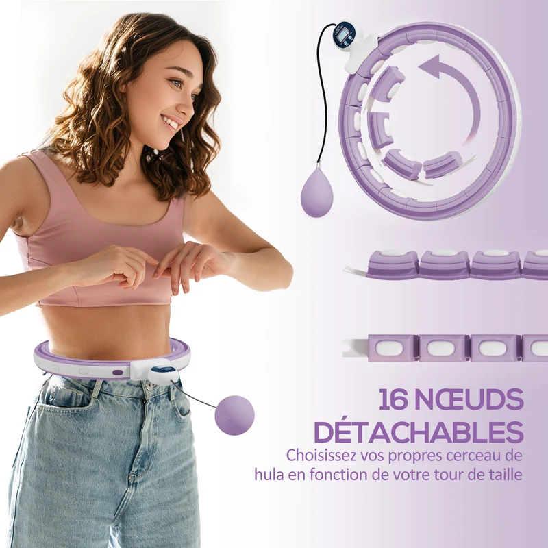 Cerceau de sport masseur ajustable tour de taille 76 x 113 cm 16 sections tonifiant confort scandinave en abs violet 21_0006922