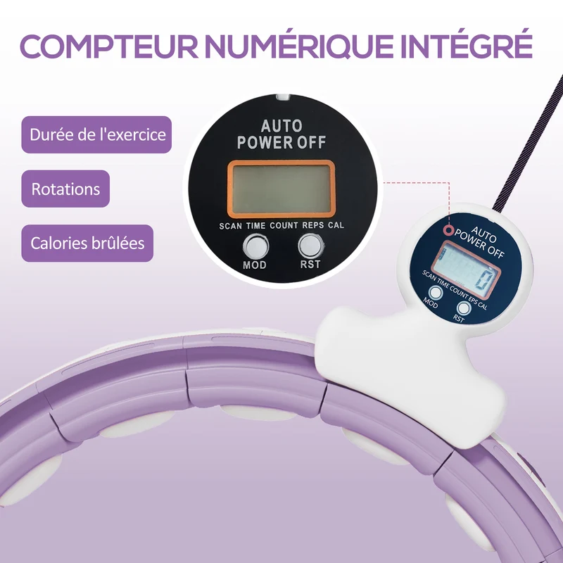 Cerceau de sport masseur ajustable tour de taille 76 x 113 cm 16 sections tonifiant confort scandinave en abs violet 21_0006922