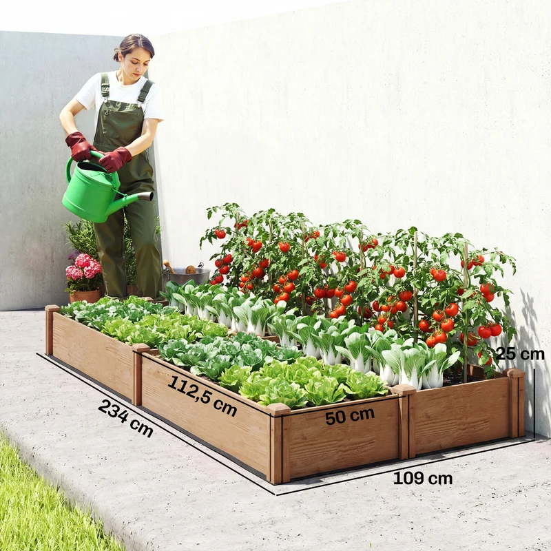 Carré potager surélevé jardin 234 x 109 x 25 cm montage sans outil drainage optimisé style rustique en bois marron clair 21_0005602