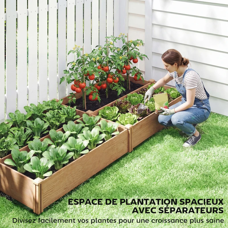 Carré potager surélevé jardin 234 x 109 x 25 cm montage sans outil drainage optimisé style rustique en bois marron clair 21_0005602