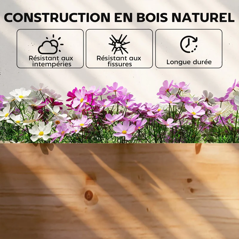 Carré potager surélevé jardin 234 x 109 x 25 cm montage sans outil drainage optimisé style rustique en bois marron clair 21_0005602