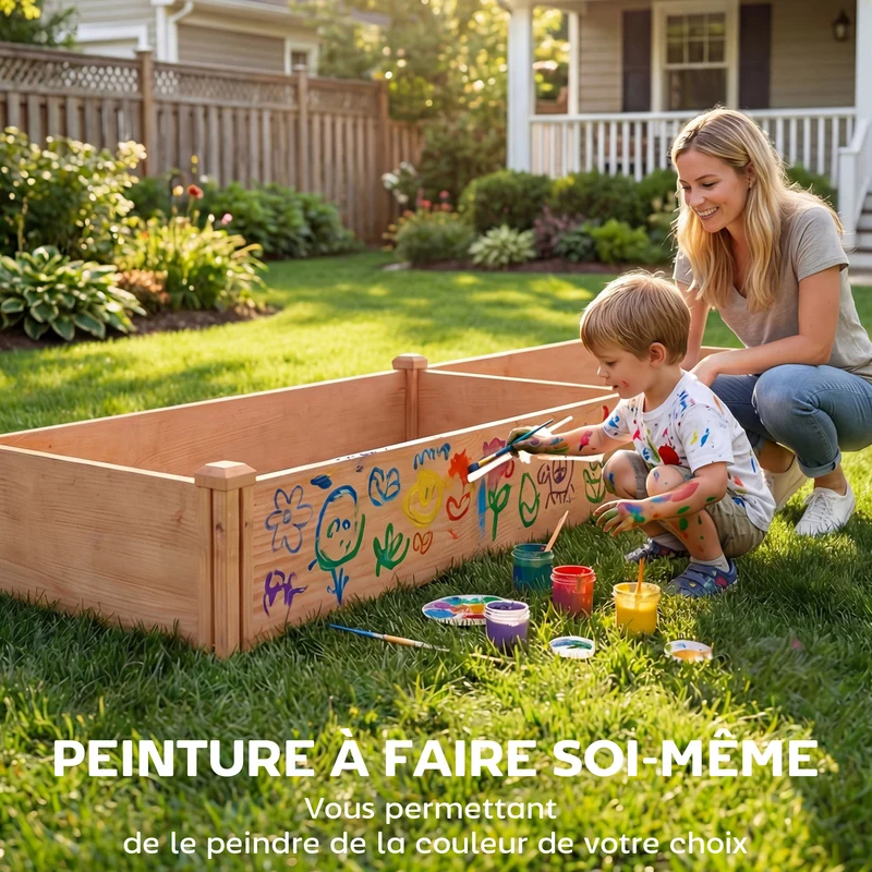 Carré potager surélevé jardin 234 x 109 x 25 cm montage sans outil drainage optimisé style rustique en bois marron clair 21_0005602