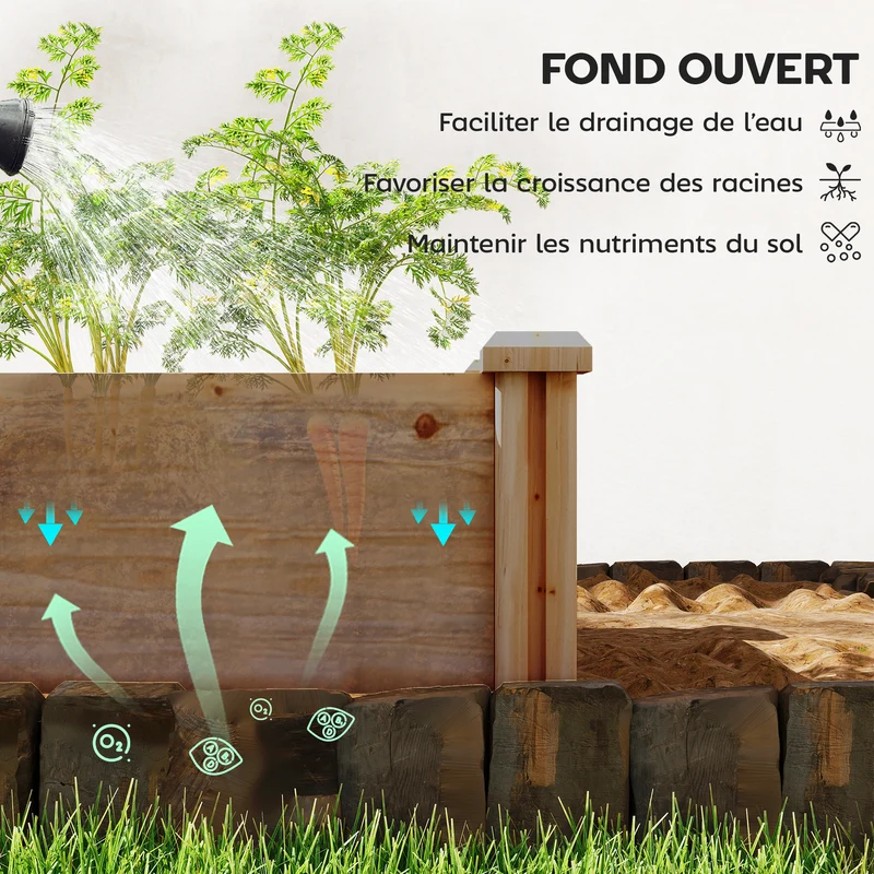 Carré potager surélevé jardin 234 x 109 x 25 cm montage sans outil drainage optimisé style rustique en bois marron clair 21_0005602