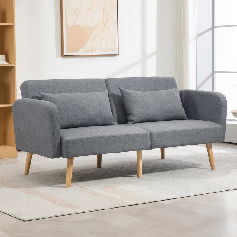 Canapé convertible 3 places 170 x 83 x 80 cm dossier inclinable accoudoirs réglables contemporain en polyester gris 21_0003181