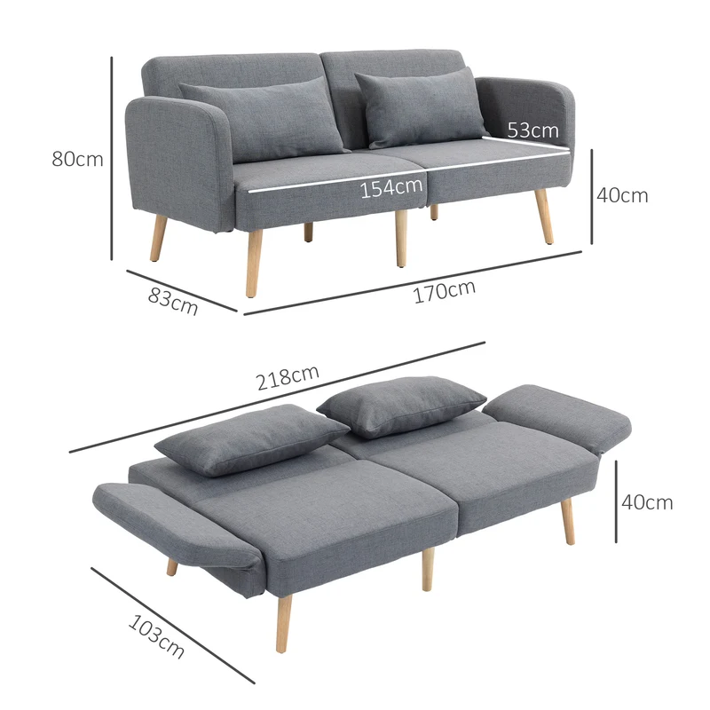 Canapé convertible 3 places 170 x 83 x 80 cm dossier inclinable accoudoirs réglables contemporain en polyester gris 21_0003181