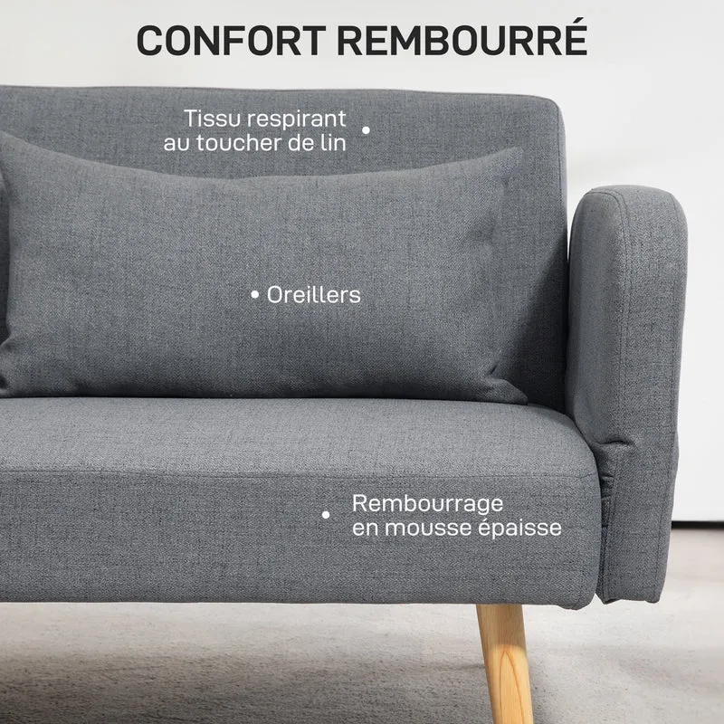 Canapé convertible 3 places 170 x 83 x 80 cm dossier inclinable accoudoirs réglables contemporain en polyester gris 21_0003181