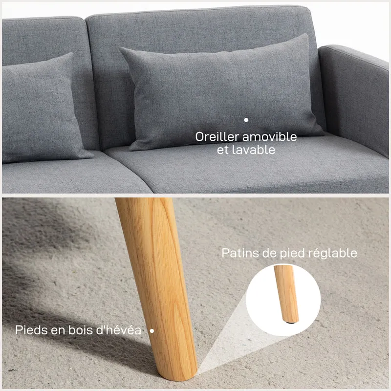 Canapé convertible 3 places 170 x 83 x 80 cm dossier inclinable accoudoirs réglables contemporain en polyester gris 21_0003181