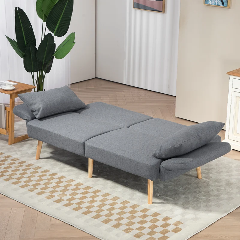 Canapé convertible 3 places 170 x 83 x 80 cm dossier inclinable accoudoirs réglables contemporain en polyester gris 21_0003181