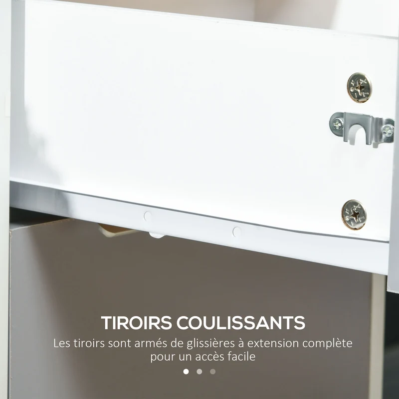 Caisson de bureau à roulettes 40 x 40 x 63.5 cm 3 tiroirs serrure 4 roulettes gain de place design moderne en MDF blanc 21_0002454