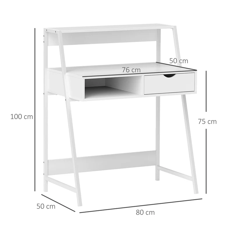 Bureau secrétaire informatique 80 x 50 x 100 cm rangements stables contemporain épuré en panneaux de particules blanc 21_0002472