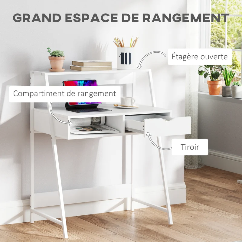 Bureau secrétaire informatique 80 x 50 x 100 cm rangements stables contemporain épuré en panneaux de particules blanc 21_0002472