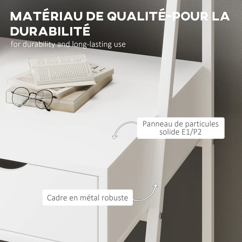 Bureau secrétaire informatique 80 x 50 x 100 cm rangements stables contemporain épuré en panneaux de particules blanc 21_0002472