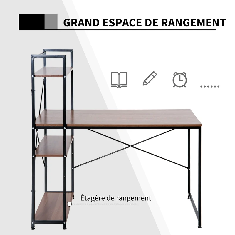 Bureau d'angle 120 x 64 x 121 cm rangements intégrés modulables stable style industriel en panneaux de particules marron 21_0001720