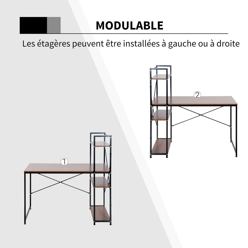 Bureau d'angle 120 x 64 x 121 cm rangements intégrés modulables stable style industriel en panneaux de particules marron 21_0001720