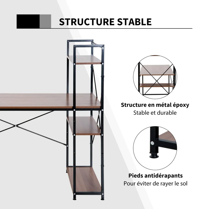 Bureau d'angle 120 x 64 x 121 cm rangements intégrés modulables stable style industriel en panneaux de particules marron 21_0001720
