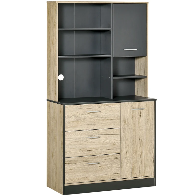 Buffet de cuisine 90 x 39 x 169 cm 2 portes 3 tiroirs grand plan de travail style moderne en panneau de particules chêne 21_0002167