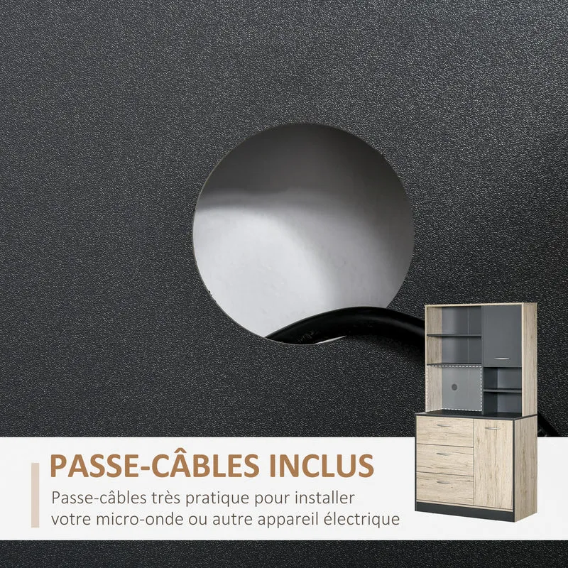 Buffet de cuisine 90 x 39 x 169 cm 2 portes 3 tiroirs grand plan de travail style moderne en panneau de particules chêne 21_0002167
