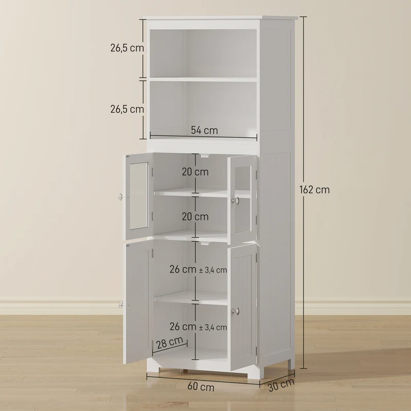 Armoire de cuisine vaisselier 60 x 30 x 162 cm rangement portes vitrées étagères réglables moderne épuré en MDF blanc 21_0002246
