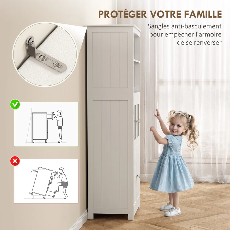 Armoire de cuisine vaisselier 60 x 30 x 162 cm rangement portes vitrées étagères réglables moderne épuré en MDF blanc 21_0002246
