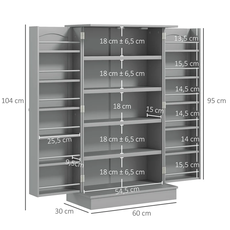 Armoire de cuisine rangement 60 x 30 x 104 cm gain de place 5 étagères 12 porte-épices contemporain épuré en MDF gris 21_0003199
