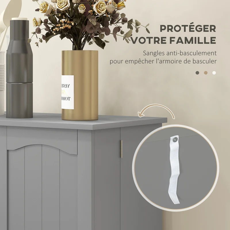 Armoire de cuisine rangement 60 x 30 x 104 cm gain de place 5 étagères 12 porte-épices contemporain épuré en MDF gris 21_0003199