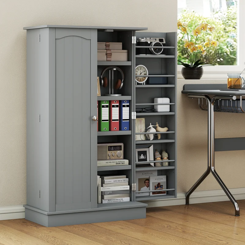 Armoire de cuisine rangement 60 x 30 x 104 cm gain de place 5 étagères 12 porte-épices contemporain épuré en MDF gris 21_0003199