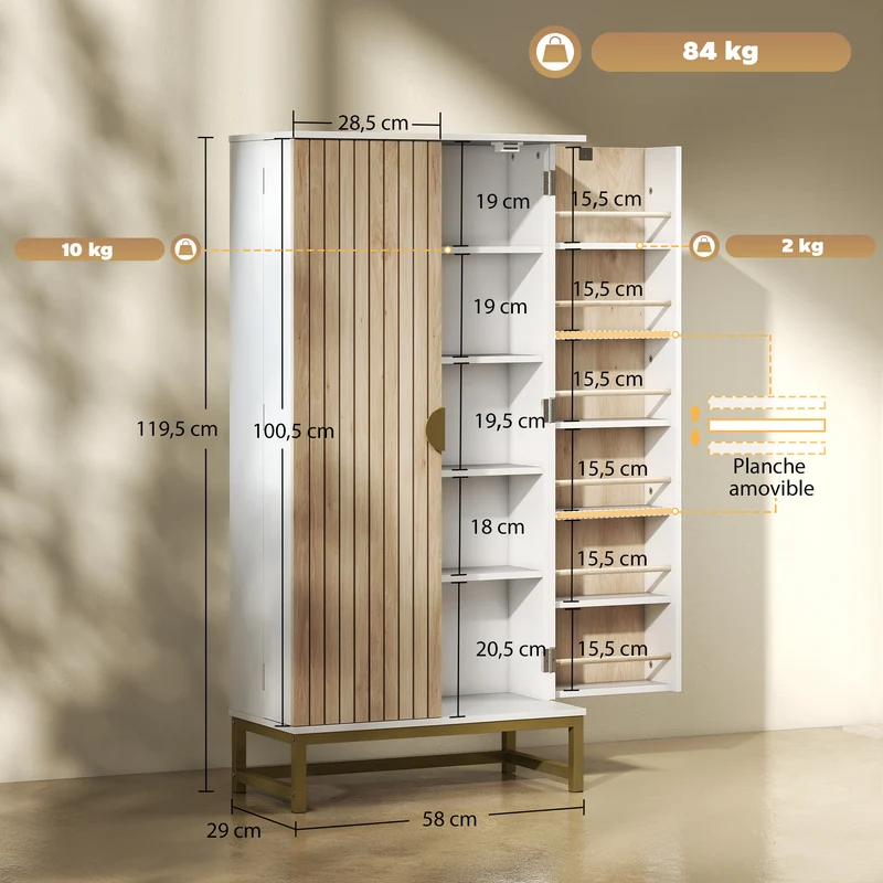 Armoire de cuisine 58 x 29 x 119,5 cm étagères réglables anti-basculement moderne épuré en panneau de particules blanc 21_0003323
