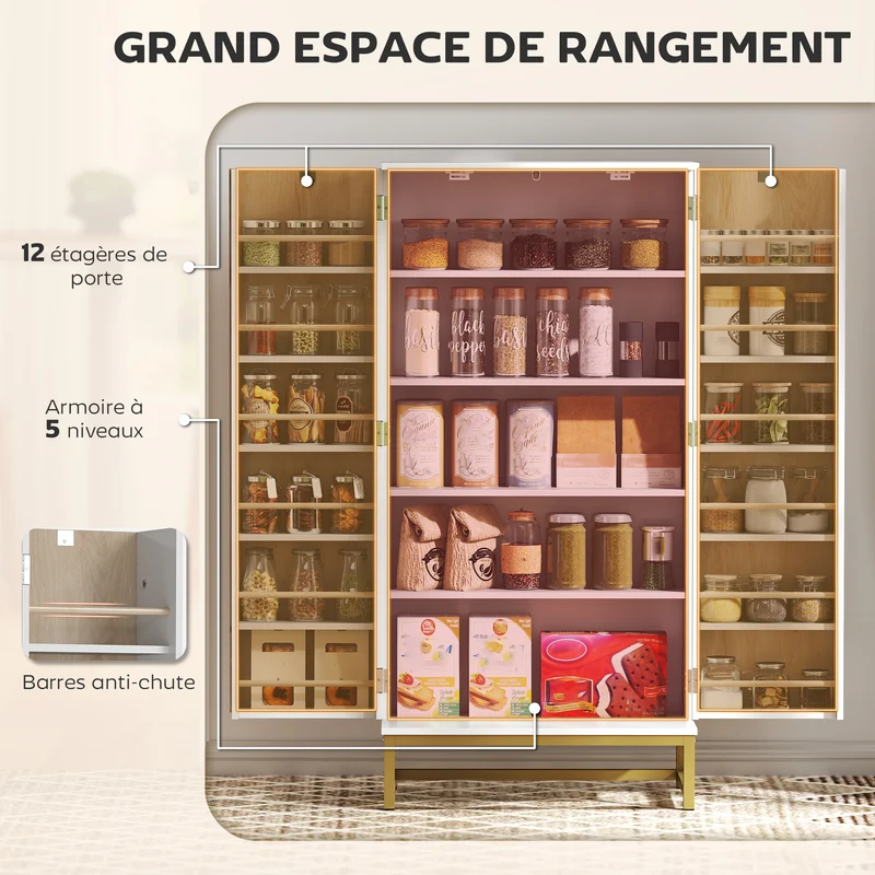 Armoire de cuisine 58 x 29 x 119,5 cm étagères réglables anti-basculement moderne épuré en panneau de particules blanc 21_0003323