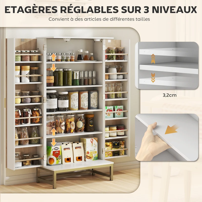 Armoire de cuisine 58 x 29 x 119,5 cm étagères réglables anti-basculement moderne épuré en panneau de particules blanc 21_0003323