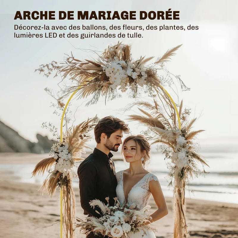 Arche de jardin pour mariage 120 x 40 x 220 cm solide et modulable finition élégante extérieur contemporain en métal or 21_0005684