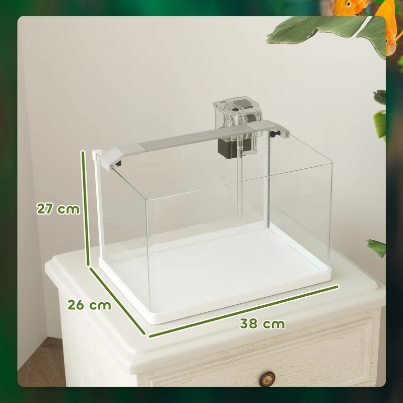 Aquarium rectangulaire 20l 38 x 26 x 27 cm filtration cascade éclairage led avec pompe design moderne en verre blanc 21_0008041