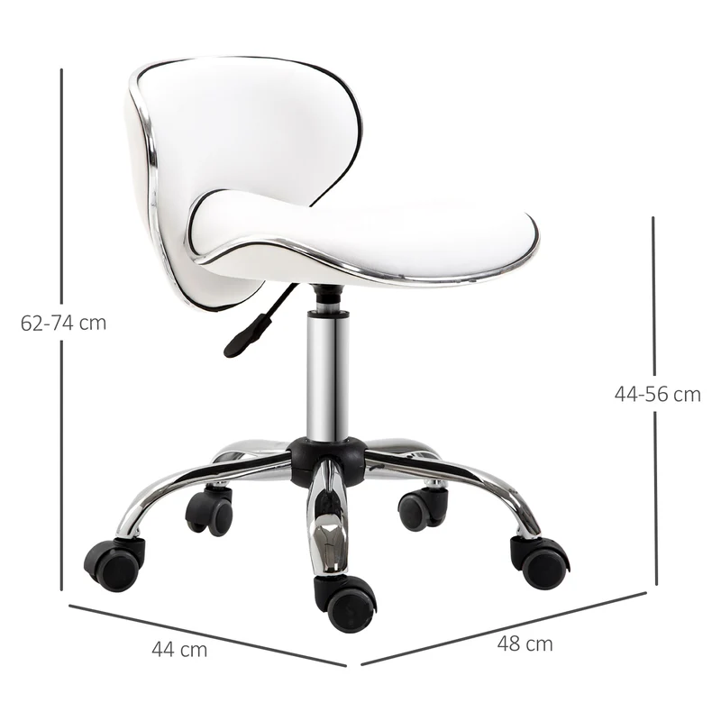 Tabouret de travail à roulettes 44 x 48 x 62-74 cm hauteur réglable assise rembourrée pivotant 360 moderne en PU blanc 21_0006147