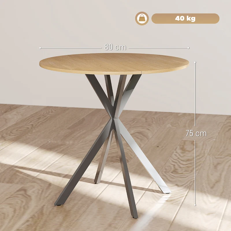 Table à manger ronde 80 x 75 cm pour 2 personnes stable style industriel épuré en panneau de particules blanc chêne 21_0003317