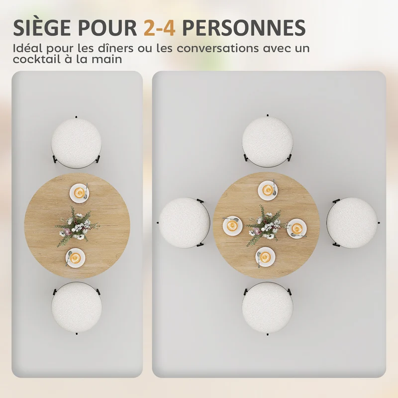 Table à manger ronde 80 x 75 cm pour 2 personnes stable style industriel épuré en panneau de particules blanc chêne 21_0003317