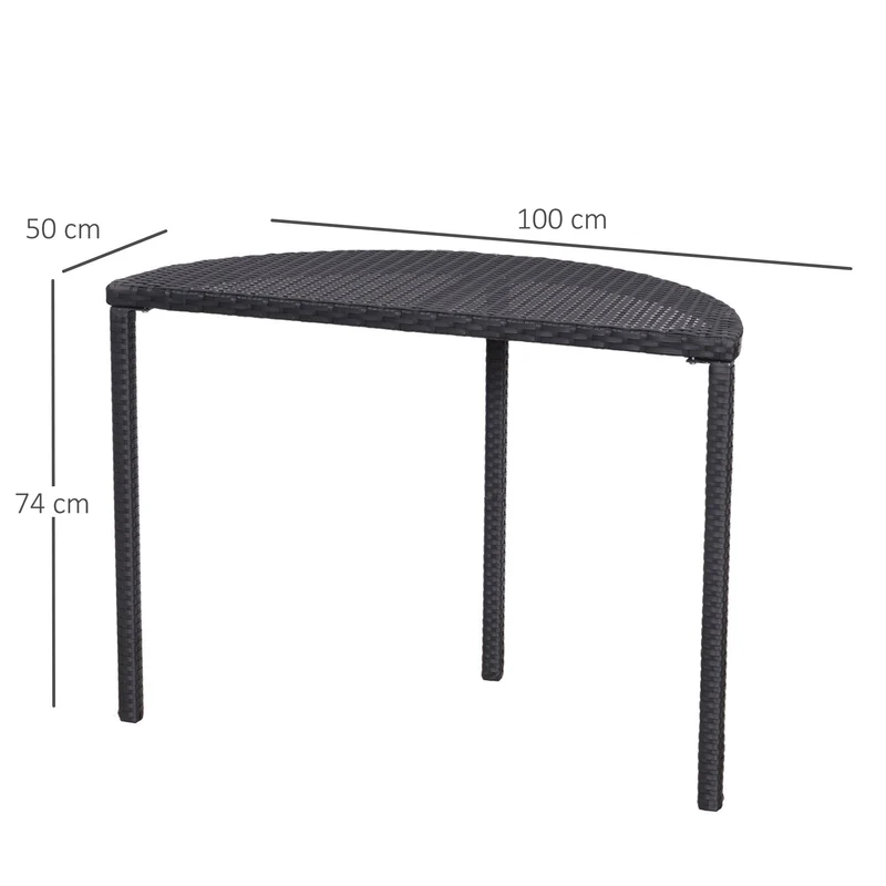 Table de jardin demi-lune balcon 100 x 50 x 74 cm gain de place assise 3 personnes tendance contemporain en résine noir 21_0006040
