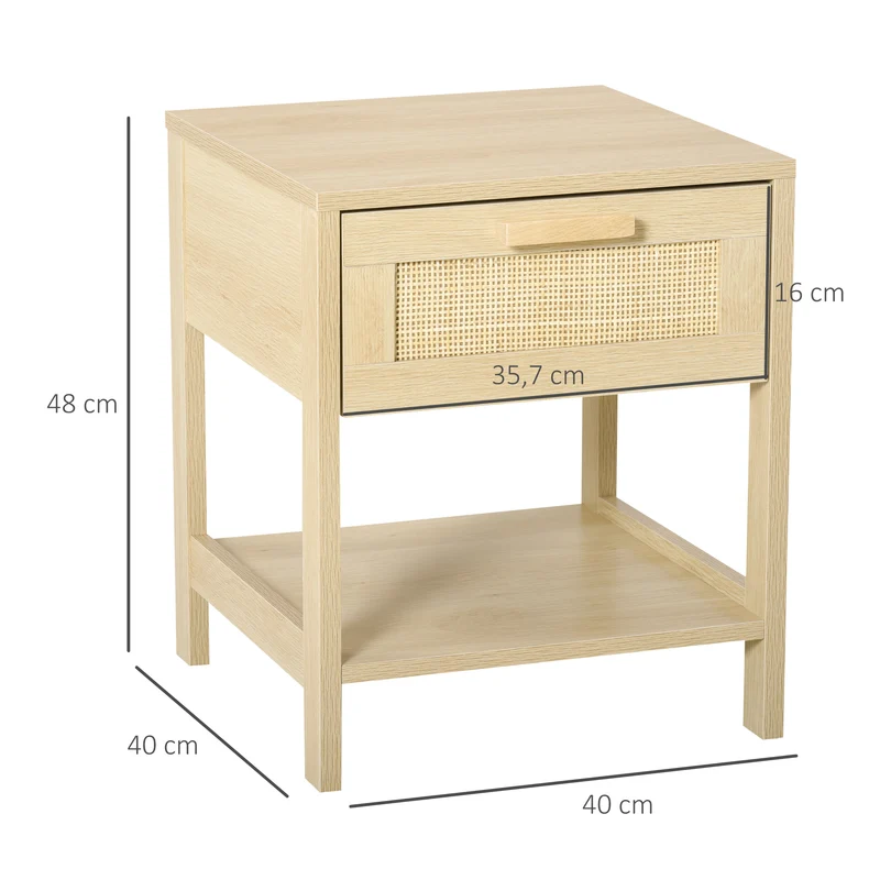 Table de chevet carrée 40 x 40 x 48 cm tiroir étagère rangements élégants style scandinave cosy en MDF bois naturel clair 21_0001468