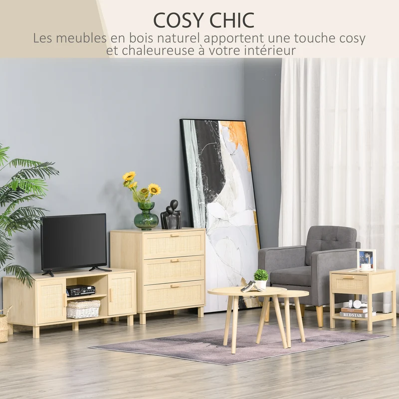 Table de chevet carrée 40 x 40 x 48 cm tiroir étagère rangements élégants style scandinave cosy en MDF bois naturel clair 21_0001468