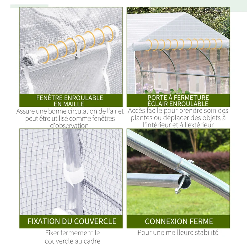 Serre tunnel de jardin 350 x 300 x 200 cm protection anti uv 6 fenêtres enroulables moderne épuré en polyéthylène blanc 21_0004053